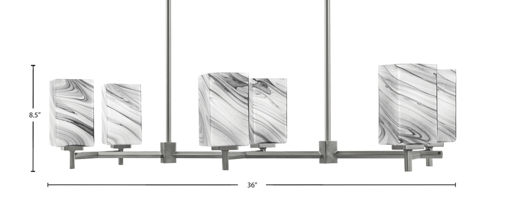 Franklin Six Light Island Pendant in Graphite with Square Onyx Swirl Shade