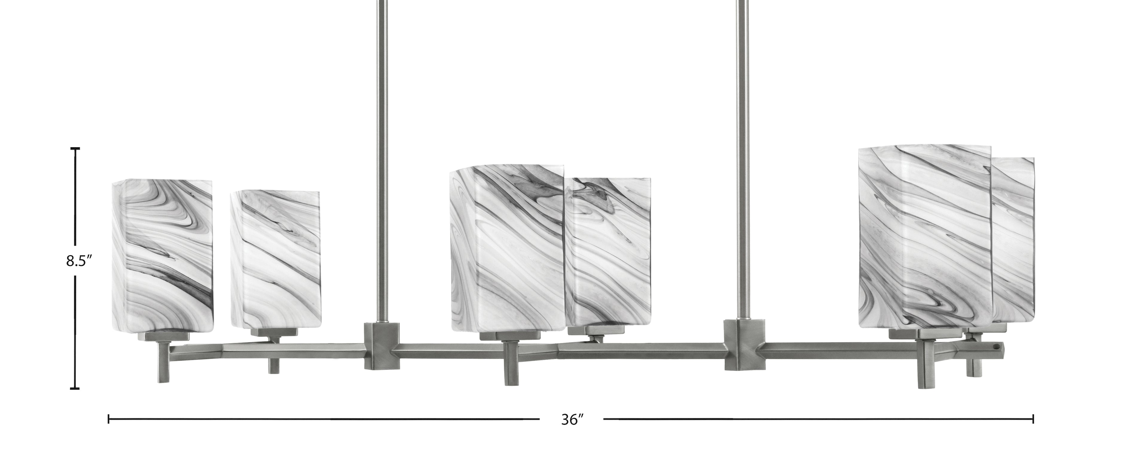 Franklin Six Light Island Pendant in Graphite with Square Onyx Swirl Shade