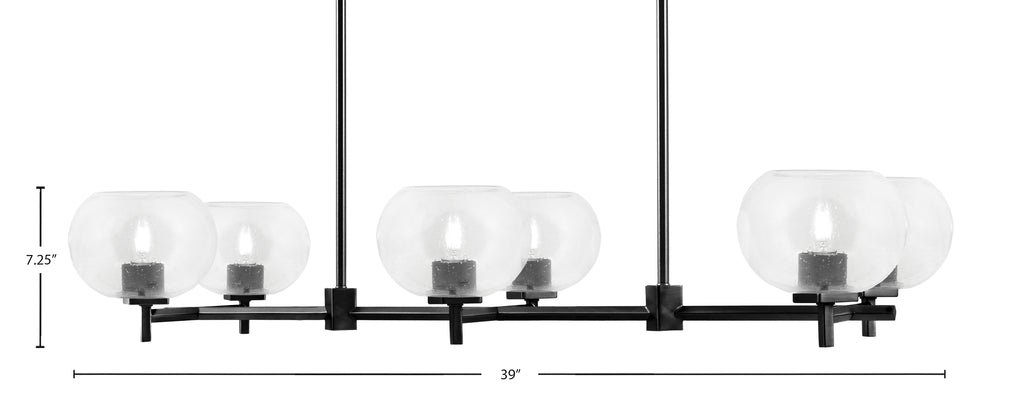 Franklin Six Light Island Pendant in Matte Black with Clear Bubble Shade