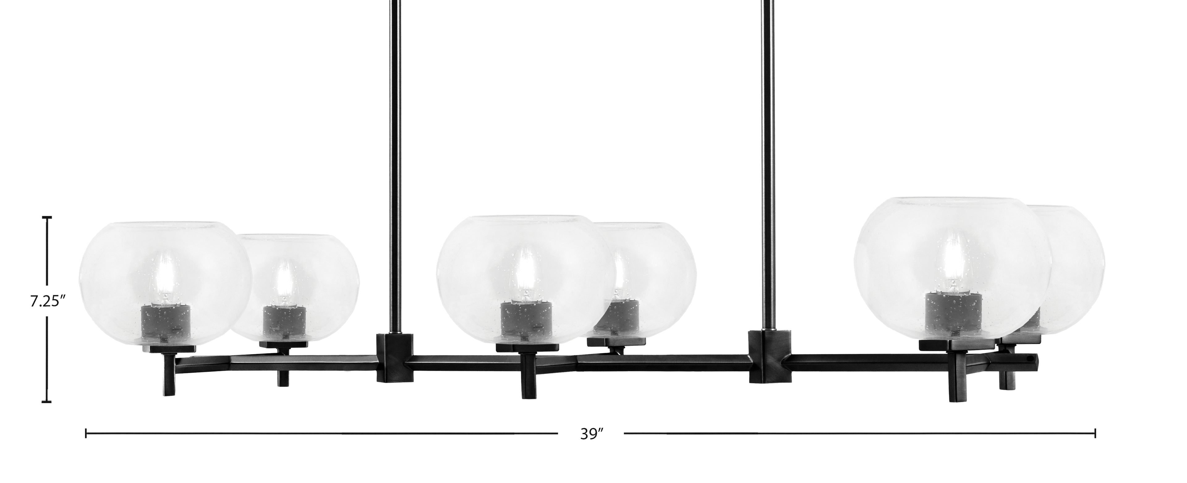 Franklin Six Light Island Pendant in Matte Black with Clear Bubble Shade