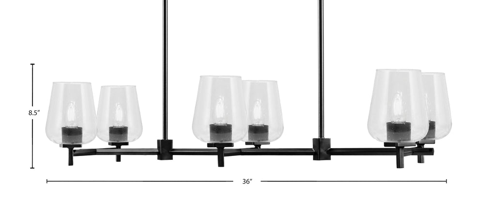 Franklin Six Light Island Pendant in Matte Black with Clear Bubble Shade