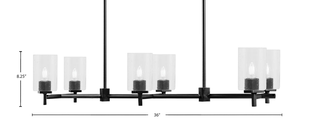 Franklin Six Light Island Pendant in Matte Black with Clear Bubble Shade