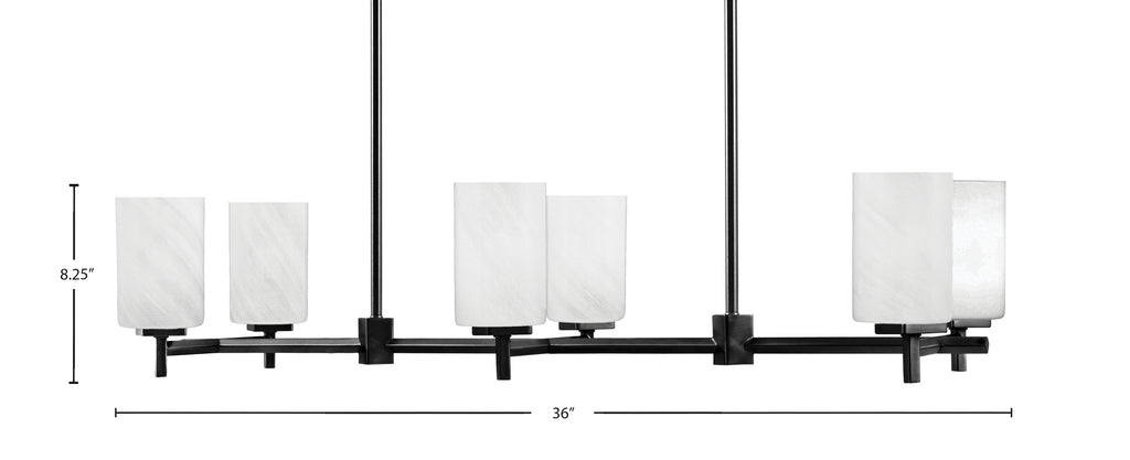 Franklin Six Light Island Pendant in Matte Black with White Marble Shade
