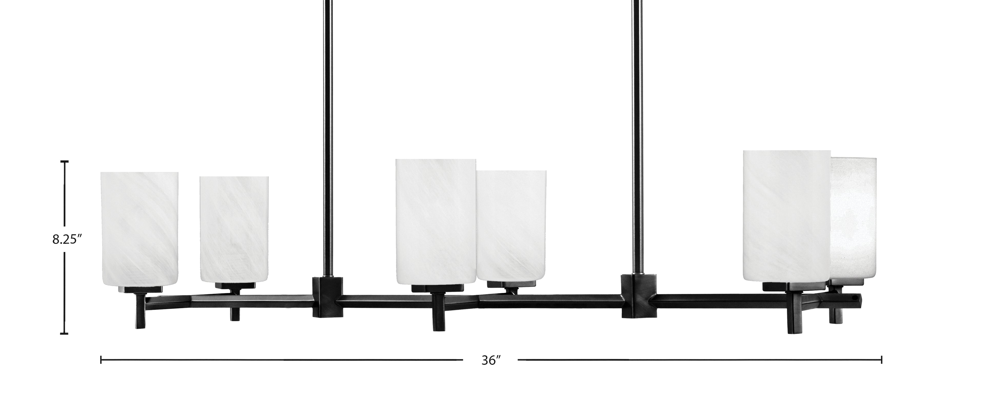 Franklin Six Light Island Pendant in Matte Black with White Marble Shade