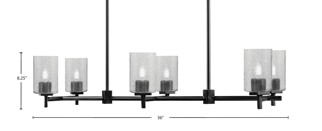 Franklin Six Light Island Pendant in Matte Black with Smoke Bubble Shade