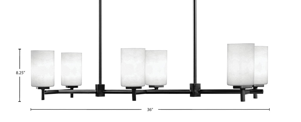 Franklin Six Light Island Pendant in Matte Black with White Muslin Shade