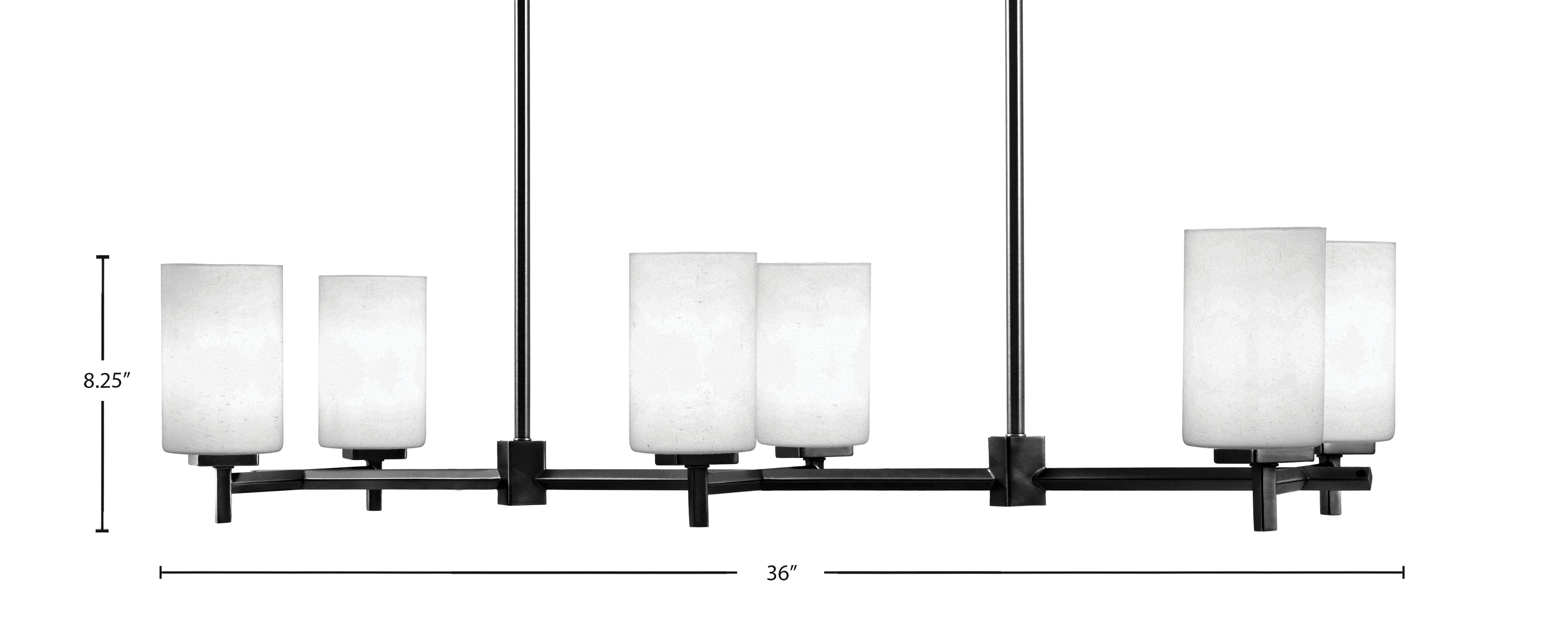 Franklin Six Light Island Pendant in Matte Black with White Muslin Shade