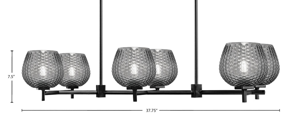 Franklin Six Light Island Pendant in Matte Black with Smoke Textured Shade