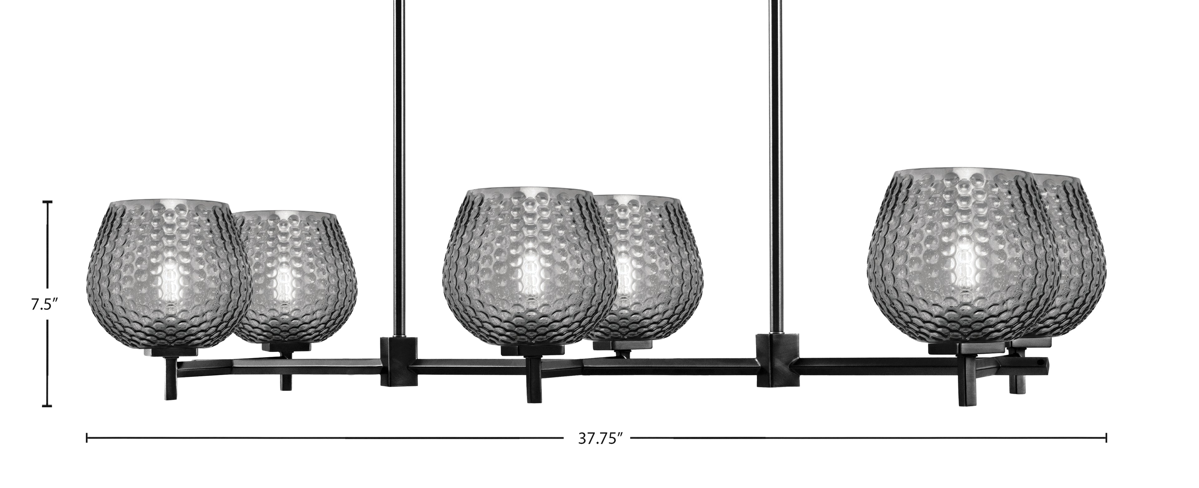Franklin Six Light Island Pendant in Matte Black with Smoke Textured Shade