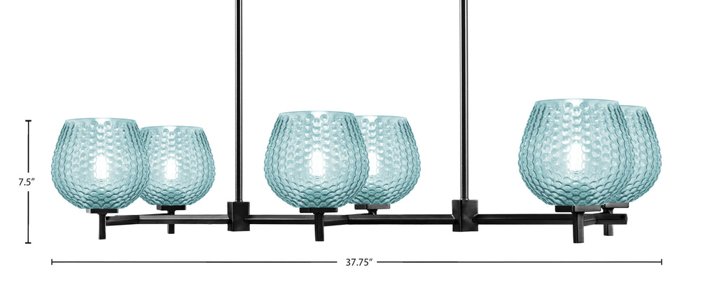 Franklin Six Light Island Pendant in Matte Black with Turquoise Textured Shade