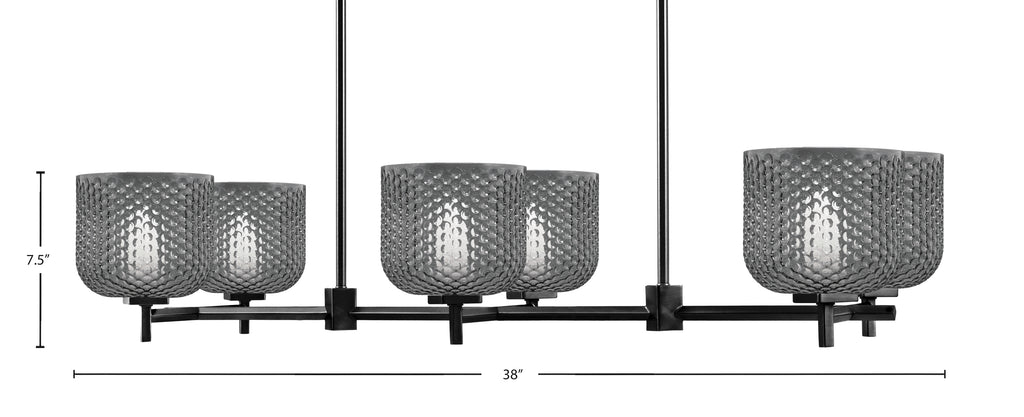 Franklin Six Light Island Pendant in Matte Black with Smoke Textured Shade