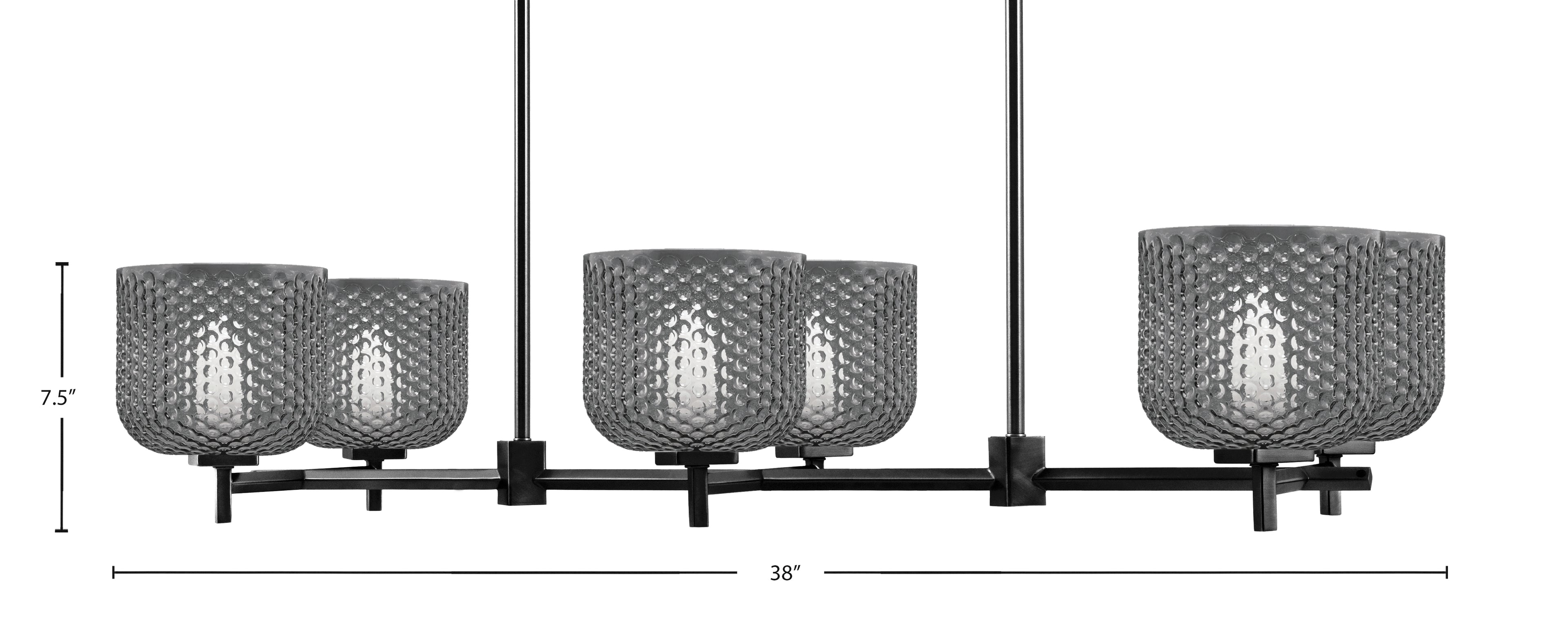 Franklin Six Light Island Pendant in Matte Black with Smoke Textured Shade