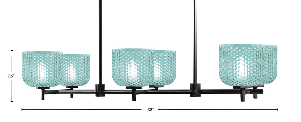 Franklin Six Light Island Pendant in Matte Black with Turquoise Textured Shade