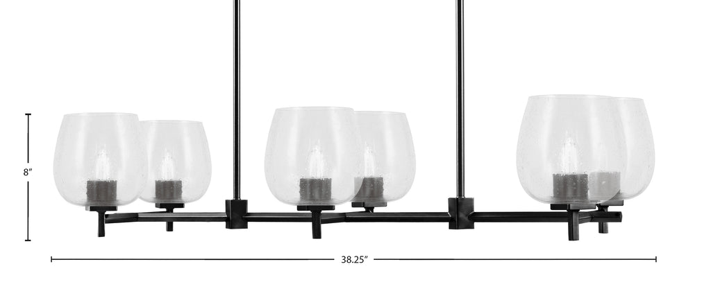 Franklin Six Light Island Pendant in Matte Black with Clear Bubble Shade