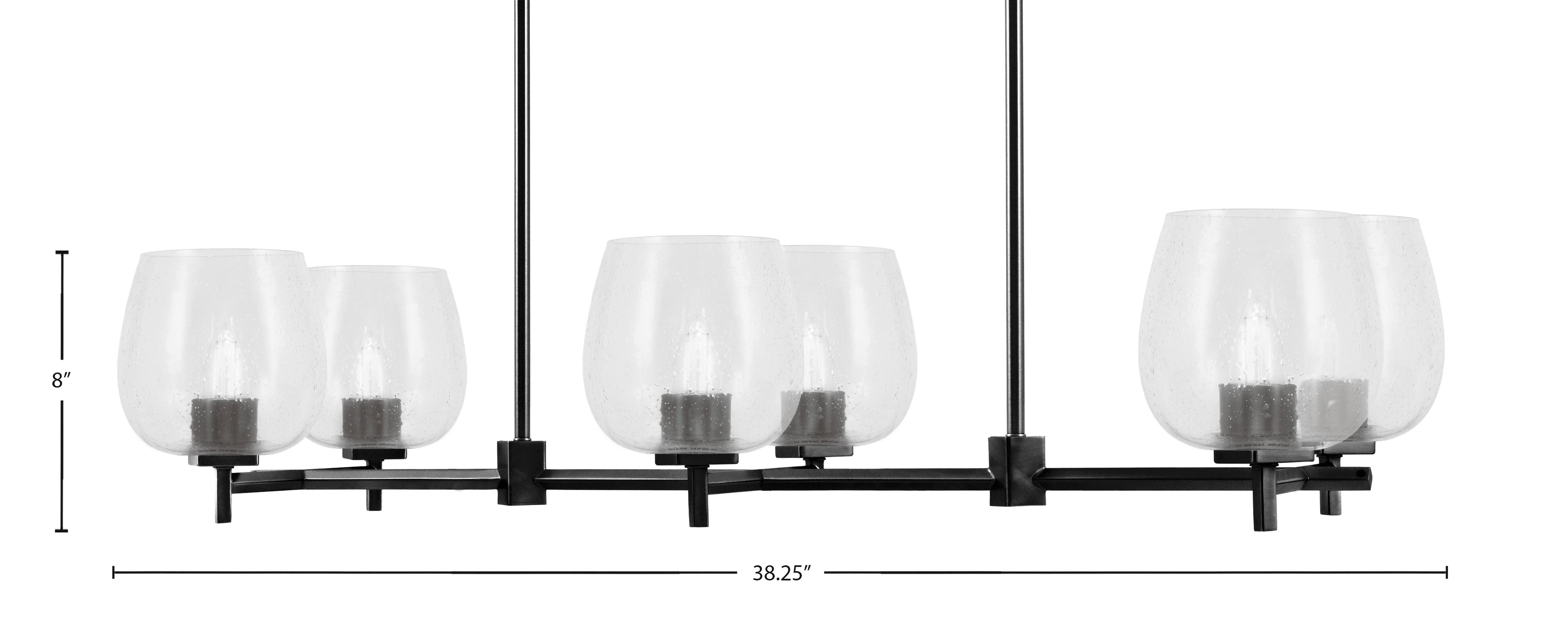 Franklin Six Light Island Pendant in Matte Black with Clear Bubble Shade