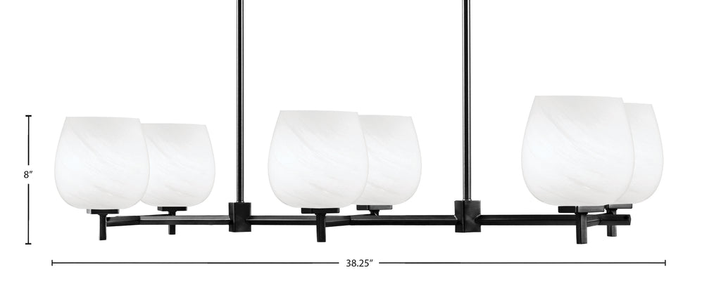 Franklin Six Light Island Pendant in Matte Black with White Marble Shade