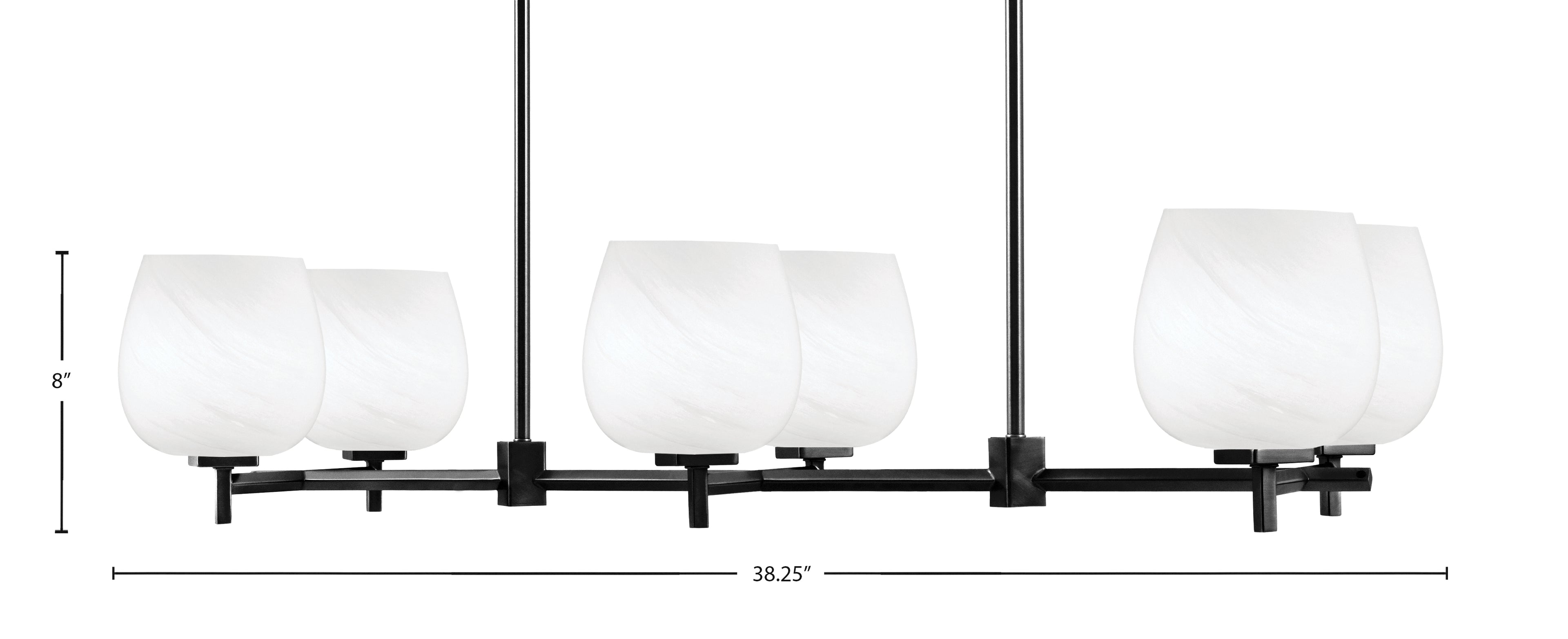 Franklin Six Light Island Pendant in Matte Black with White Marble Shade