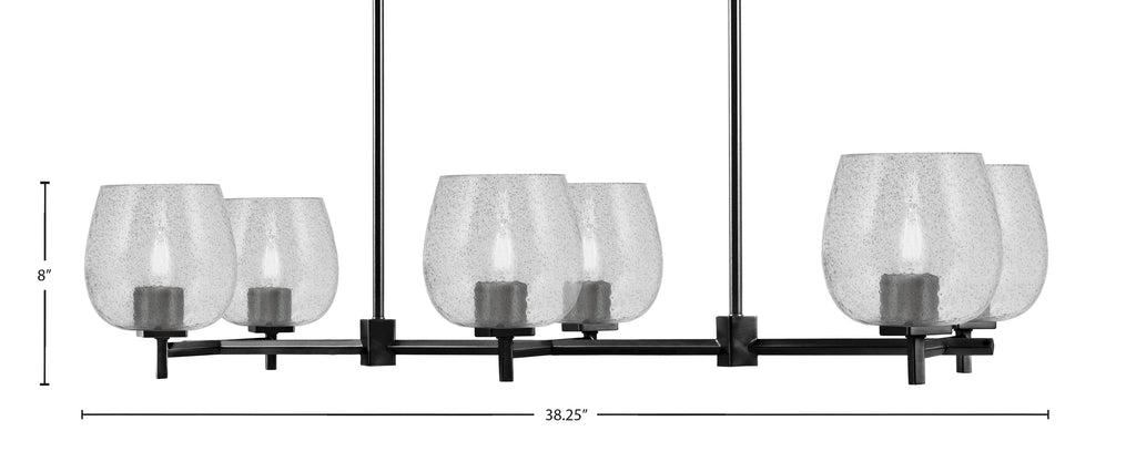 Franklin Six Light Island Pendant in Matte Black with Smoke Bubble Shade