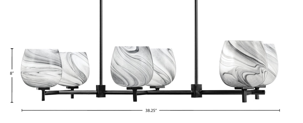 Franklin Six Light Island Pendant in Matte Black with Onyx Swirl Shade