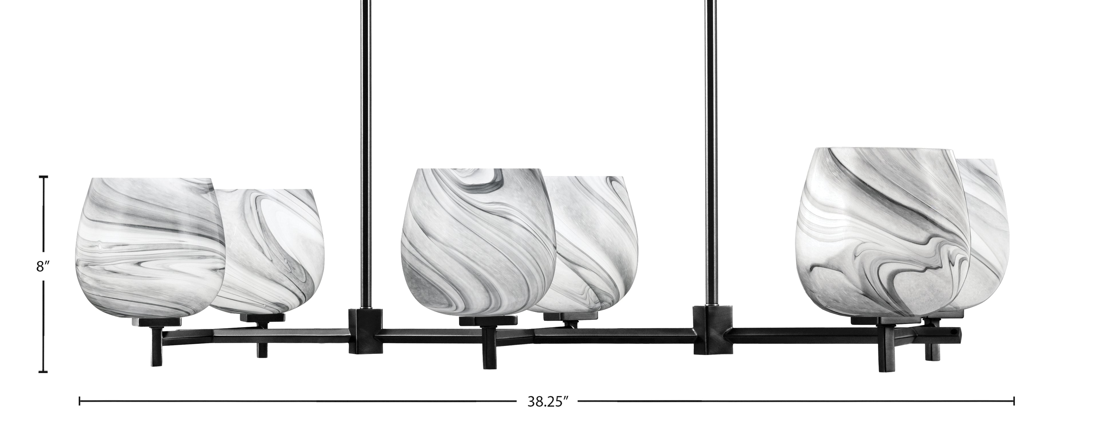 Franklin Six Light Island Pendant in Matte Black with Onyx Swirl Shade