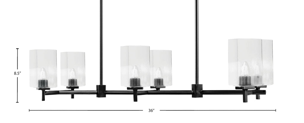 Franklin Six Light Island Pendant in Matte Black with Clear Bubble Shade