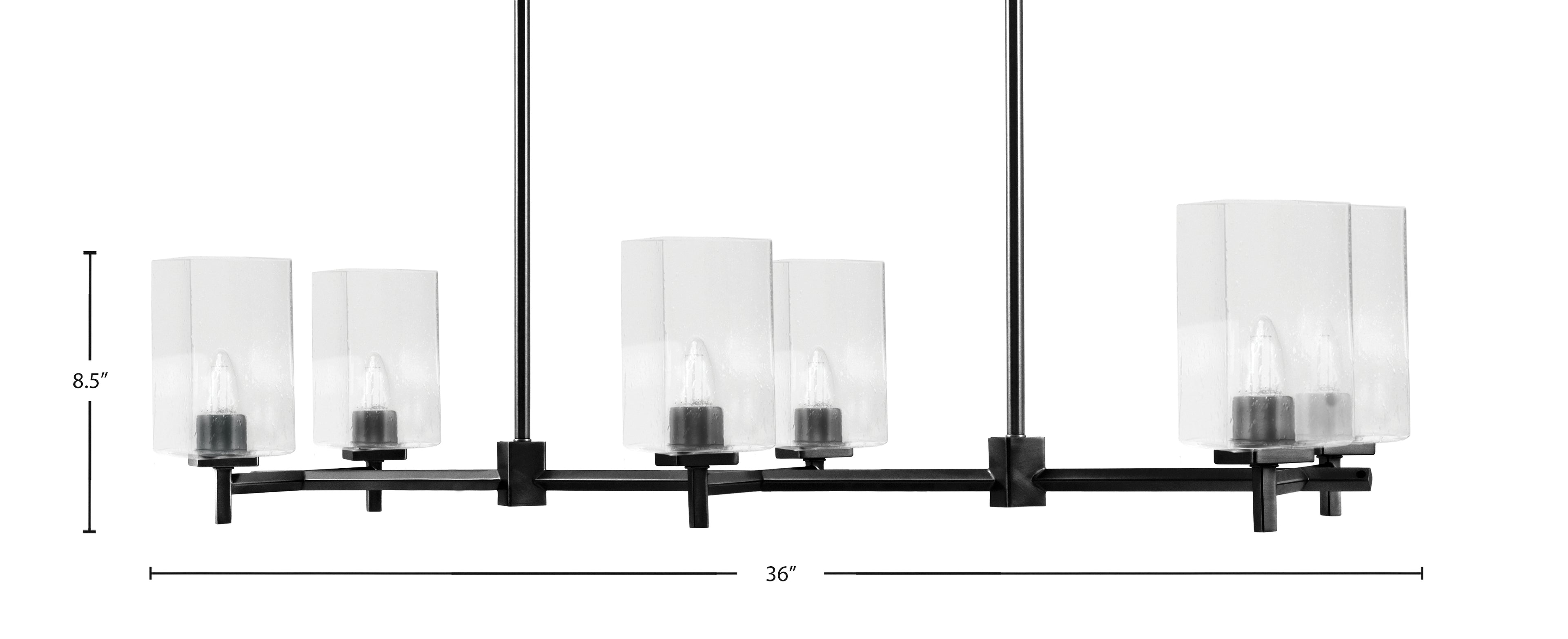 Franklin Six Light Island Pendant in Matte Black with Clear Bubble Shade