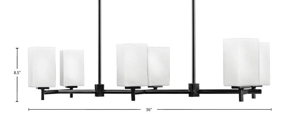 Franklin Six Light Island Pendant in Matte Black with White Muslin Shade