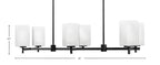 Franklin Six Light Island Pendant in Matte Black with White Muslin Shade