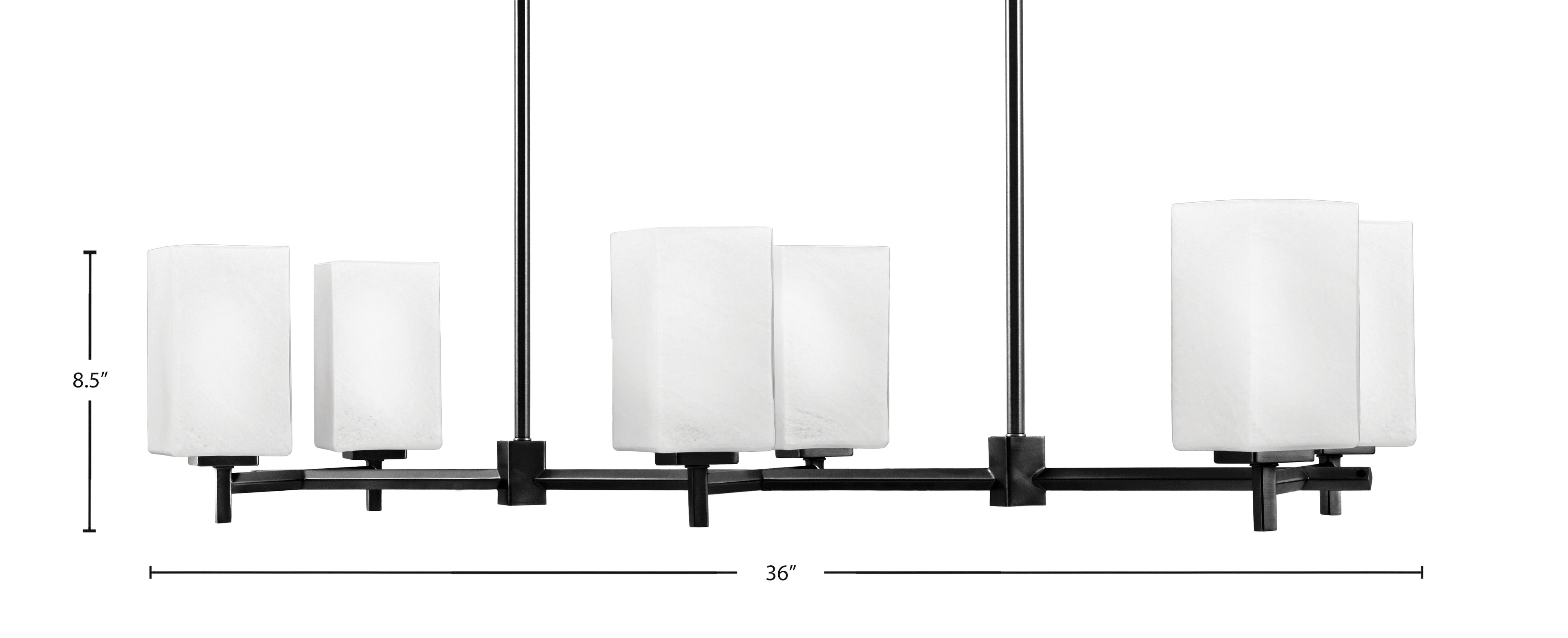 Franklin Six Light Island Pendant in Matte Black with White Muslin Shade