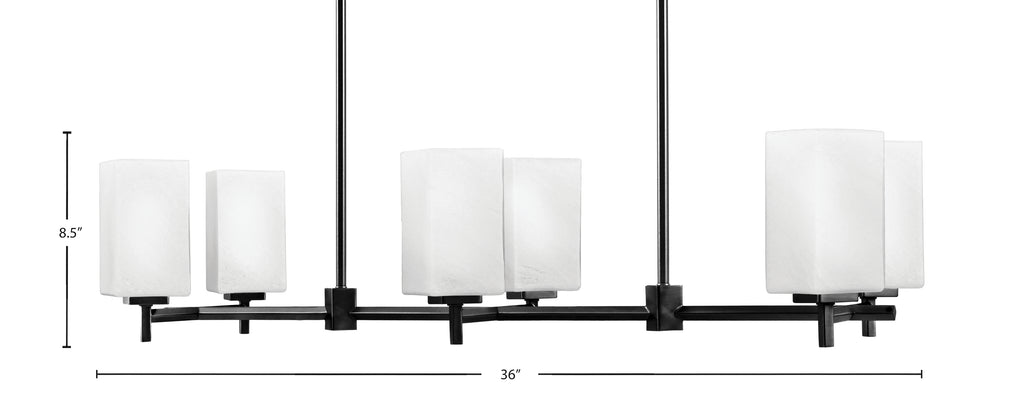 Franklin Six Light Island Pendant in Matte Black with Square White Marble Shade