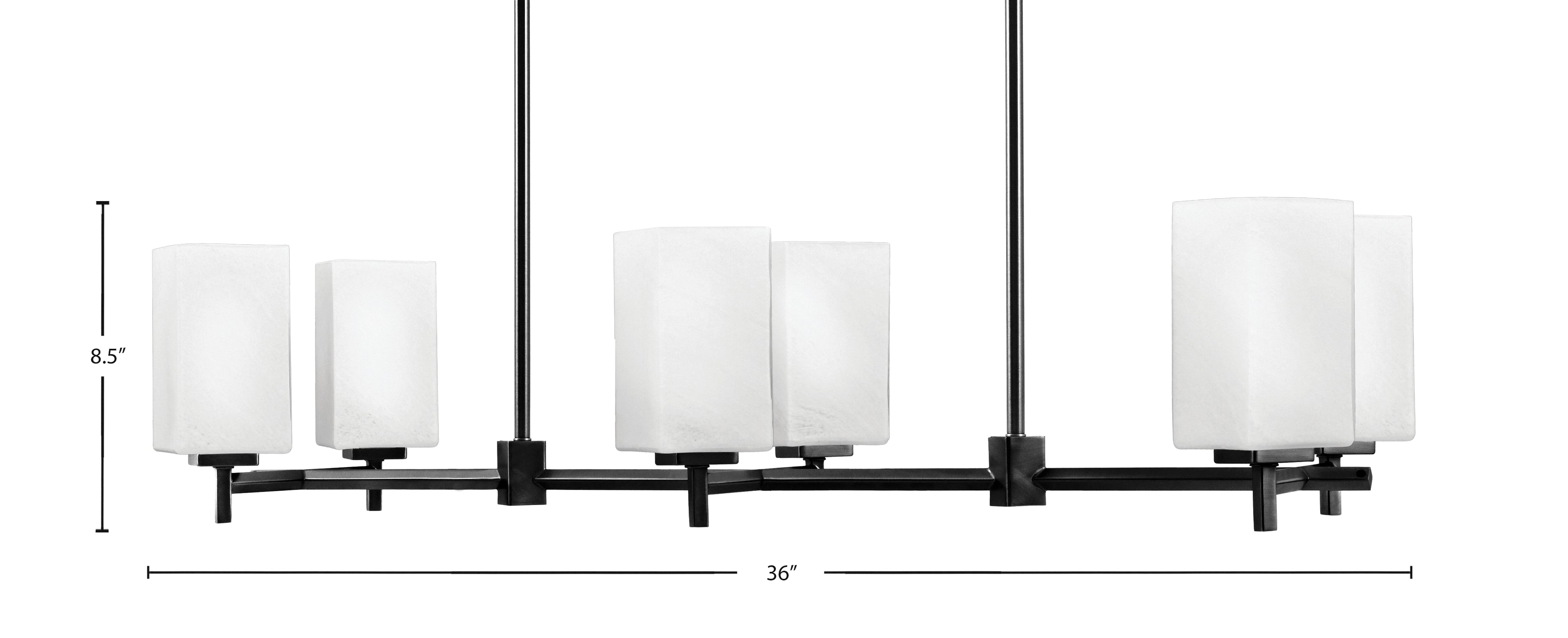 Franklin Six Light Island Pendant in Matte Black with Square White Marble Shade