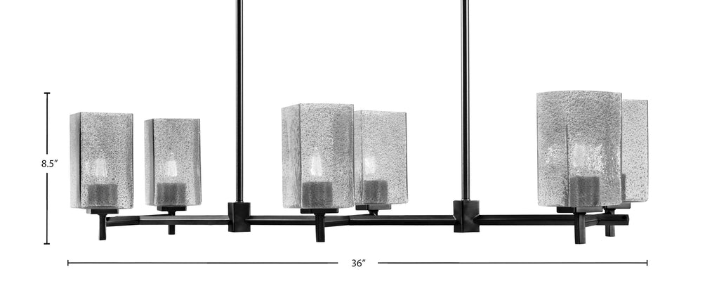 Franklin Six Light Island Pendant in Matte Black with Square Smoke Bubble Shade