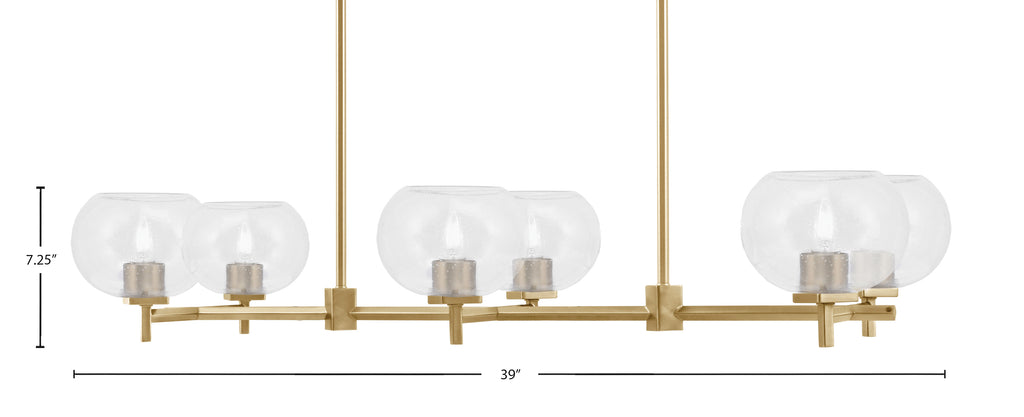 Franklin Six Light Island Pendant in New Age Brass with Clear Bubble Shade