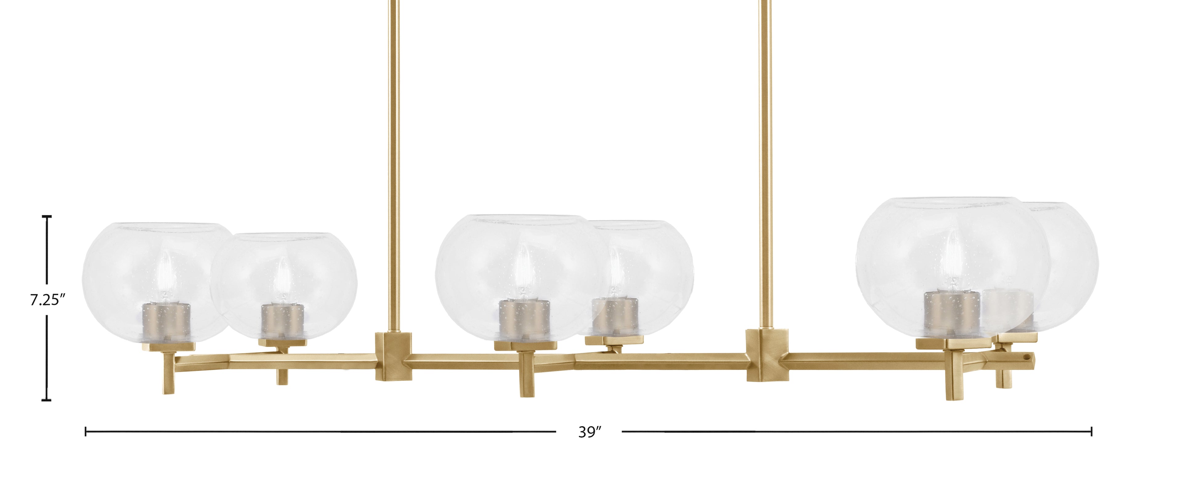 Franklin Six Light Island Pendant in New Age Brass with Clear Bubble Shade