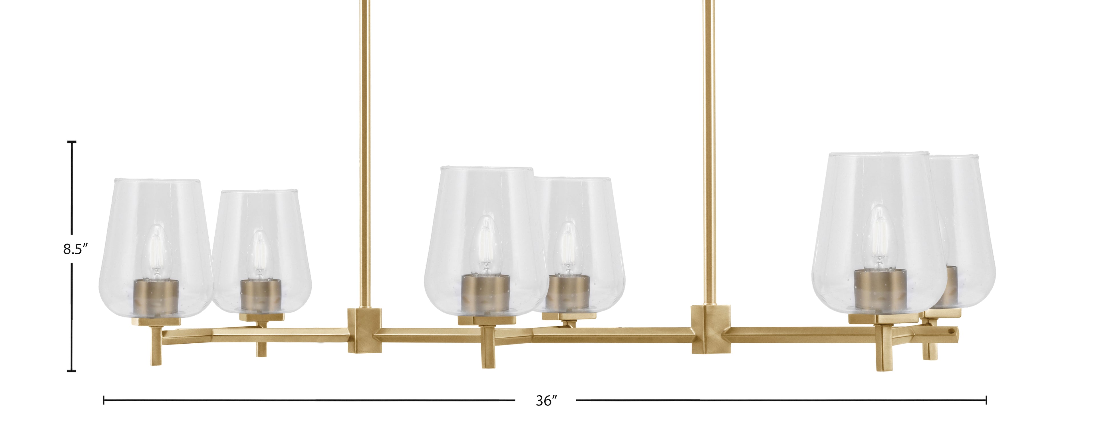 Franklin Six Light Island Pendant in New Age Brass with Clear Bubble Shade