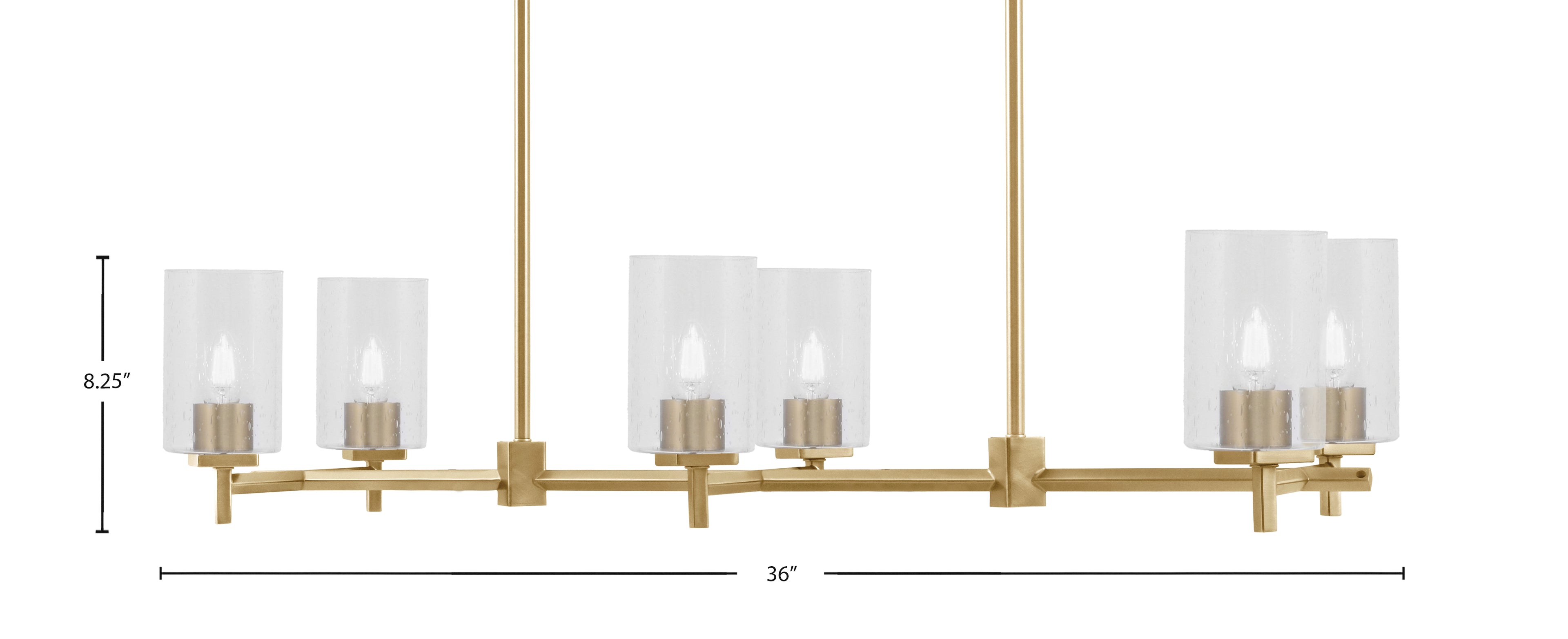 Franklin Six Light Island Pendant in New Age Brass with Clear Bubble Shade