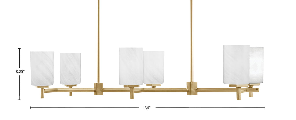 Franklin Six Light Island Pendant in New Age Brass with White Marble Shade