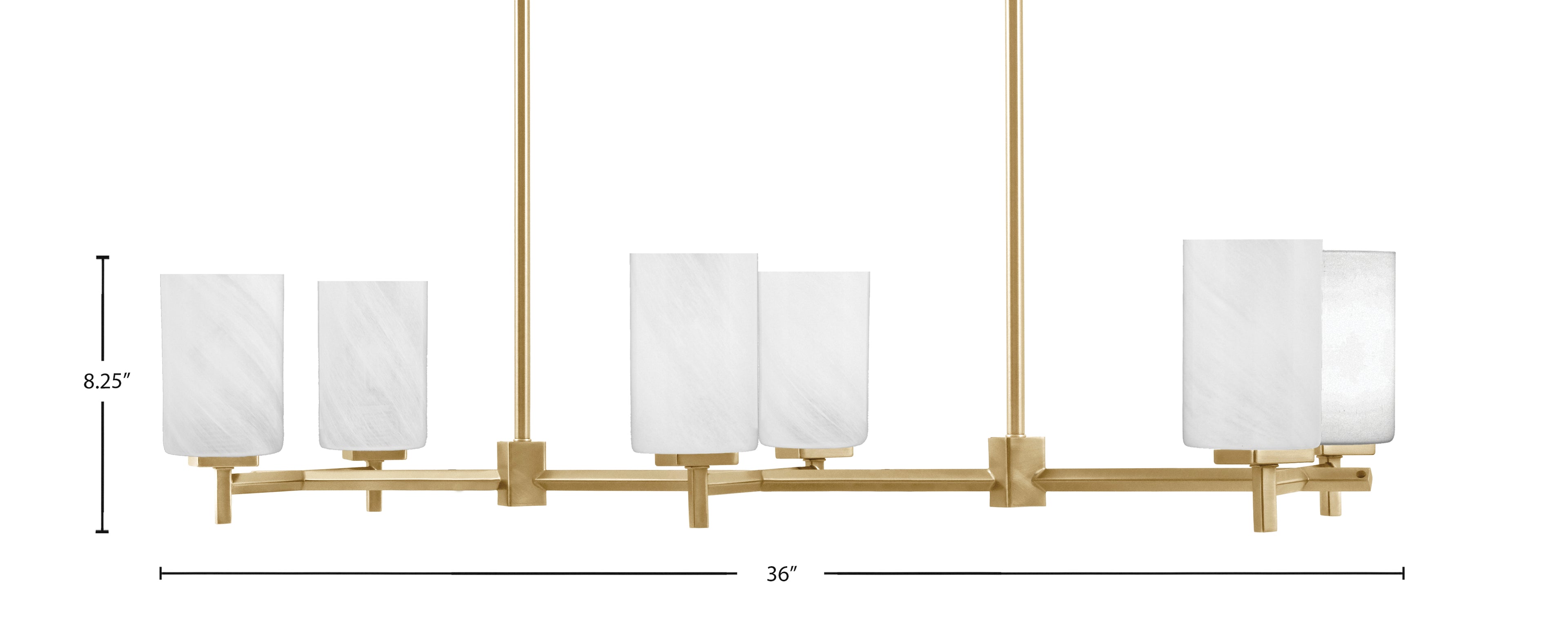 Franklin Six Light Island Pendant in New Age Brass with White Marble Shade