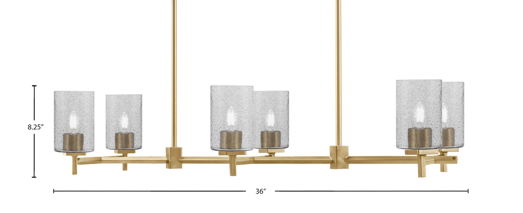 Franklin Six Light Island Pendant in New Age Brass with Smoke Bubble Shade