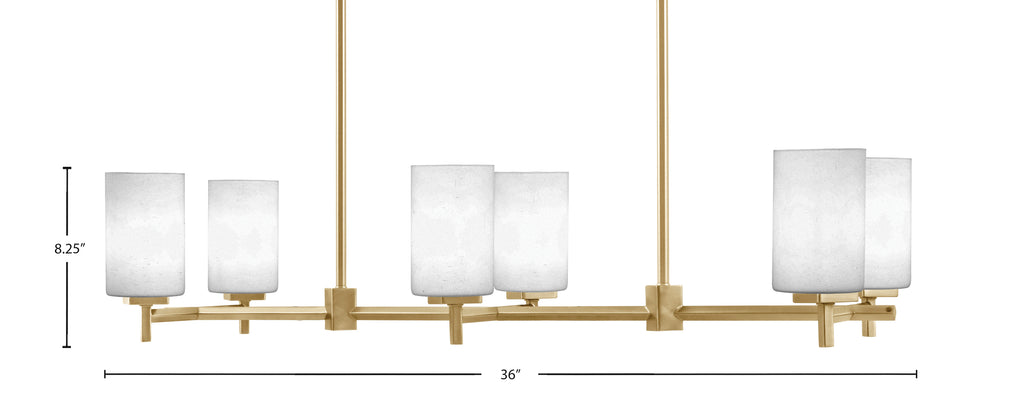Franklin Six Light Island Pendant in New Age Brass with White Muslin Shade