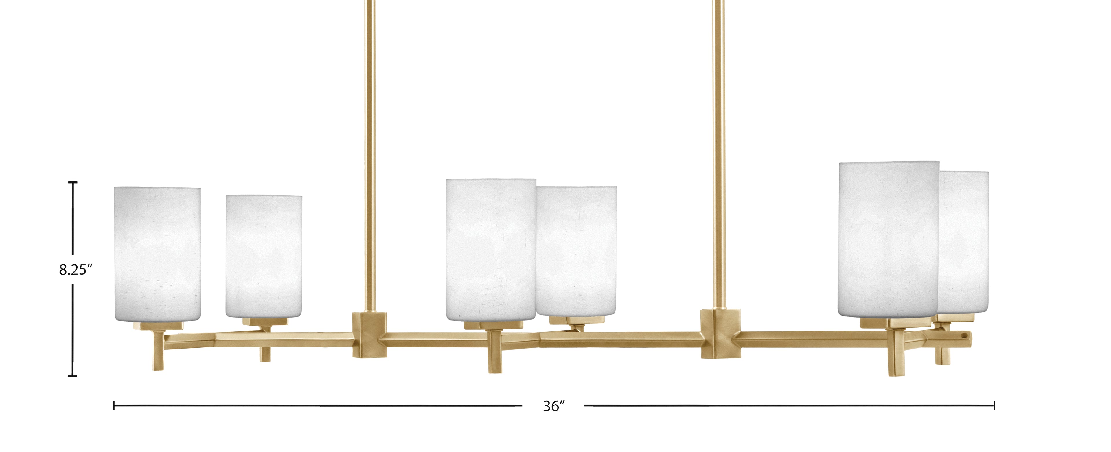 Franklin Six Light Island Pendant in New Age Brass with White Muslin Shade