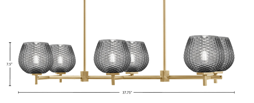 Franklin Six Light Island Pendant in New Age Brass with Smoke Textured Shade