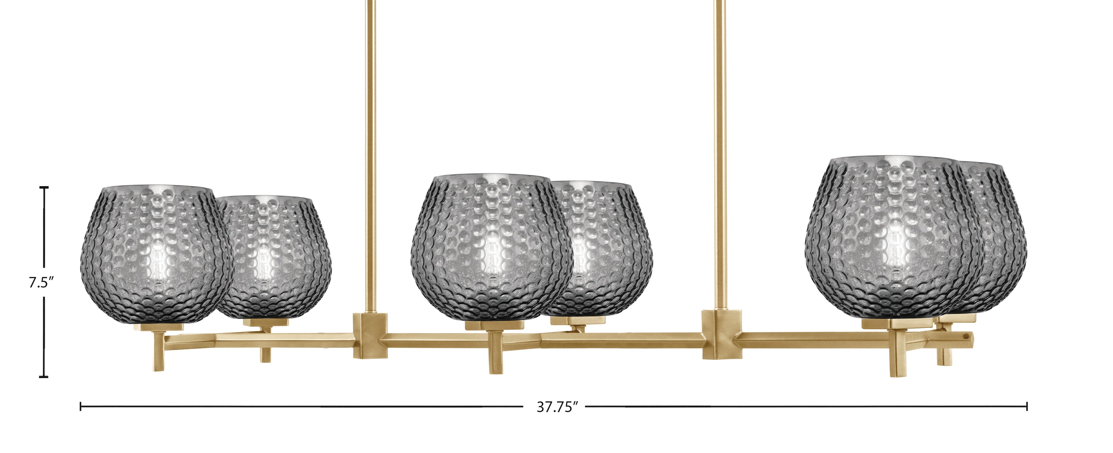 Franklin Six Light Island Pendant in New Age Brass with Smoke Textured Shade