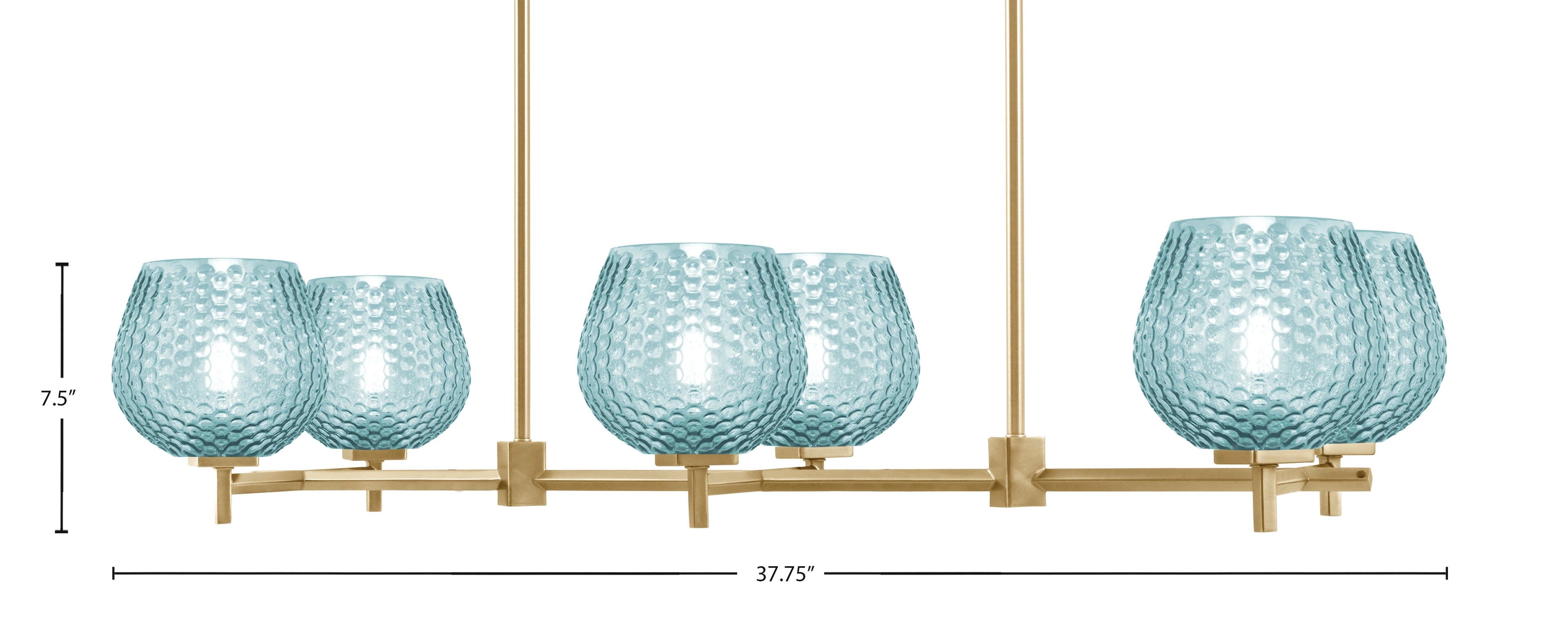Franklin Six Light Island Pendant in New Age Brass with Turquoise Textured Shade