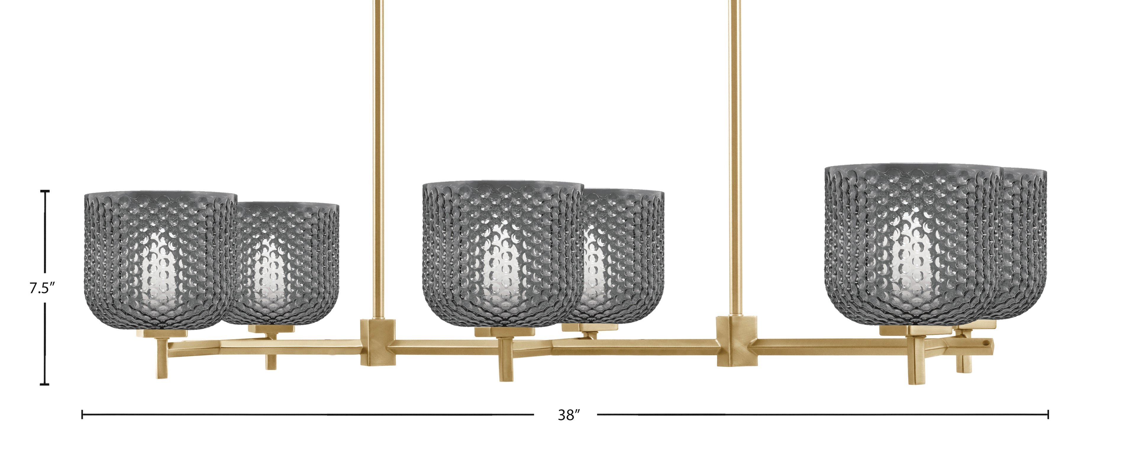 Franklin Six Light Island Pendant in New Age Brass with Smoke Textured Shade