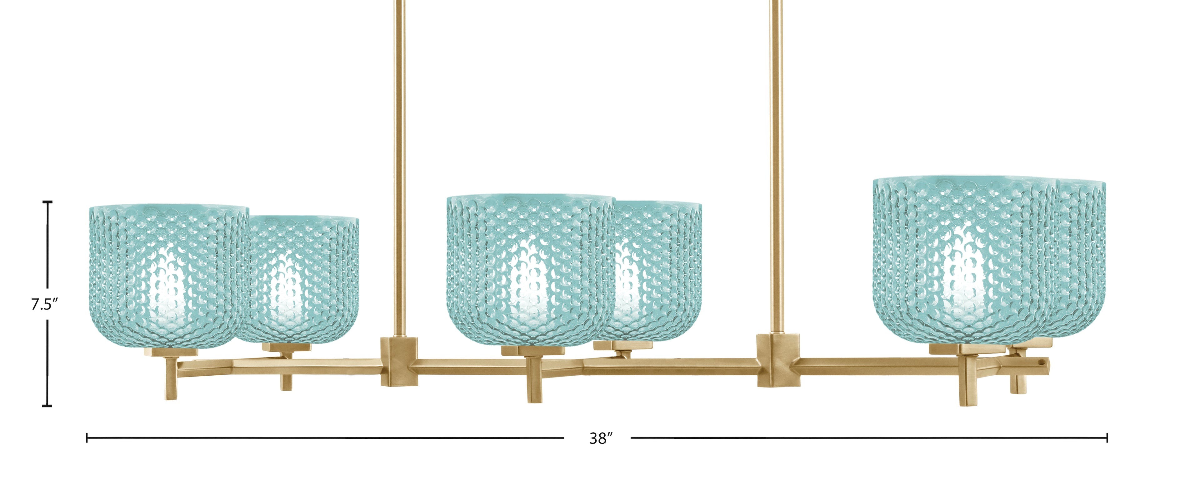 Franklin Six Light Island Pendant in New Age Brass with Turquoise Textured Shade