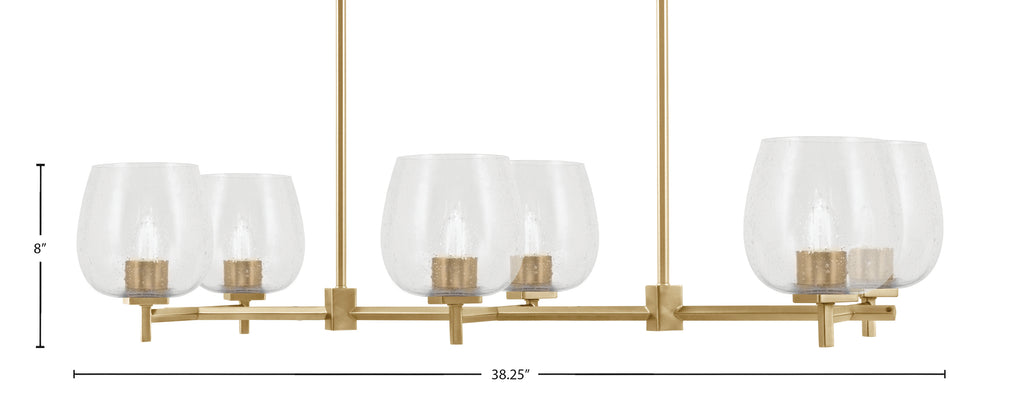 Franklin Six Light Island Pendant in New Age Brass with Clear Bubble Shade