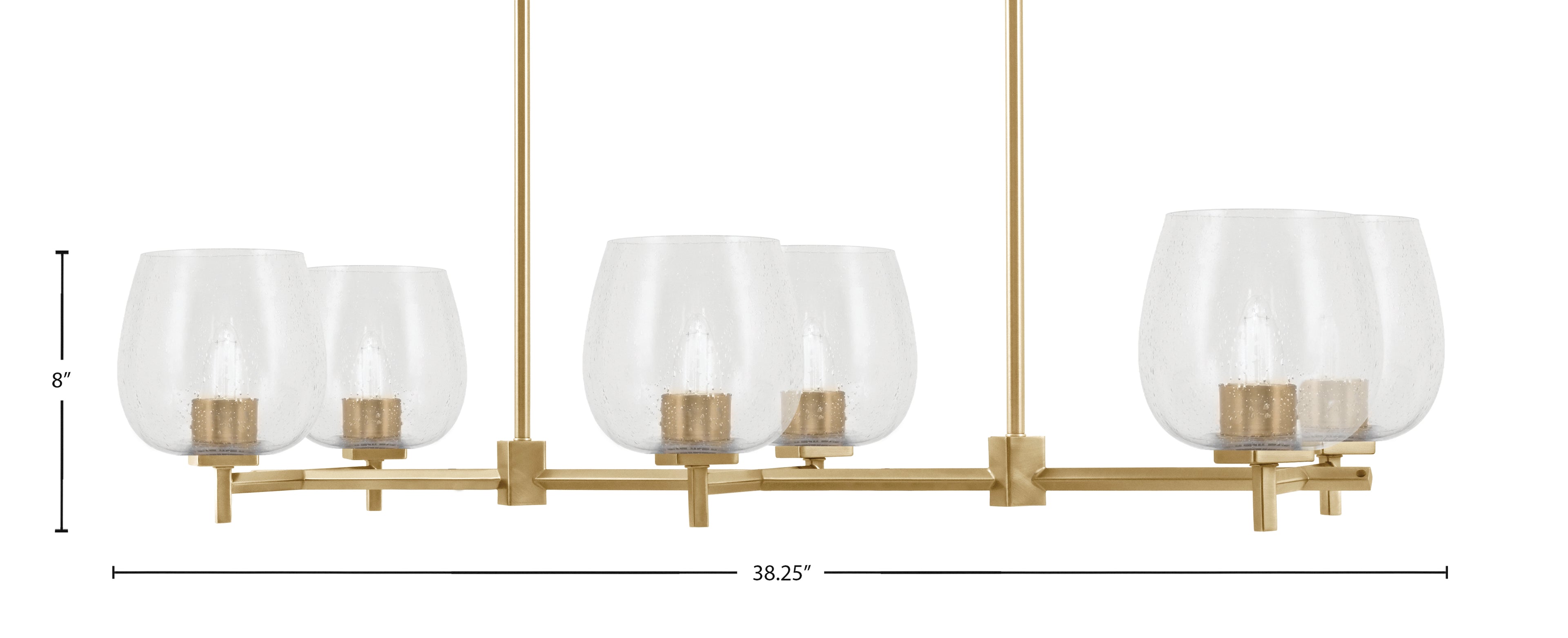 Franklin Six Light Island Pendant in New Age Brass with Clear Bubble Shade