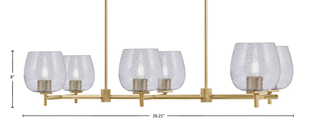 Franklin Six Light Island Pendant in New Age Brass with Smoke Bubble Shade