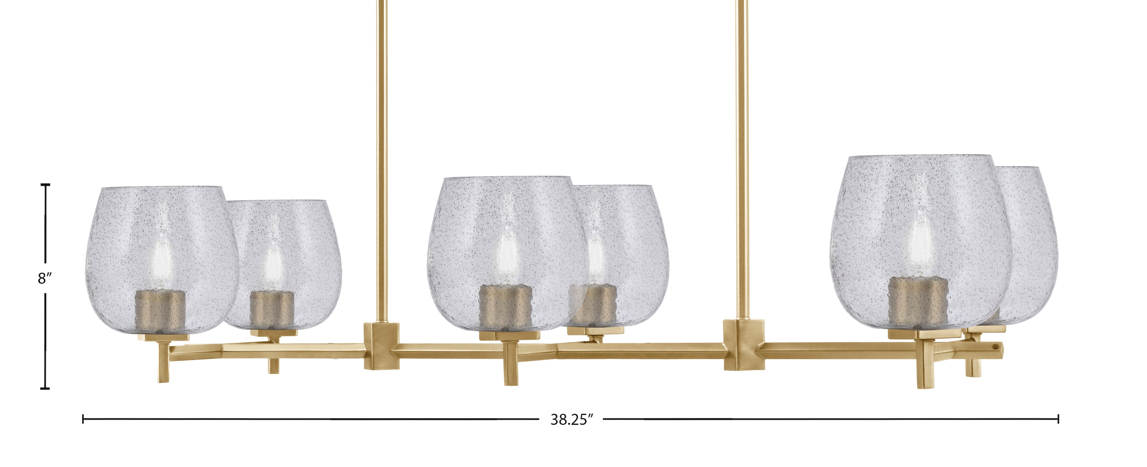Franklin Six Light Island Pendant in New Age Brass with Smoke Bubble Shade